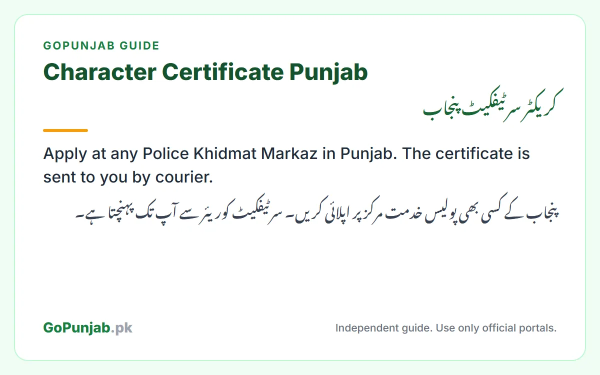 character certificate Punjab: GoPunjab key facts card