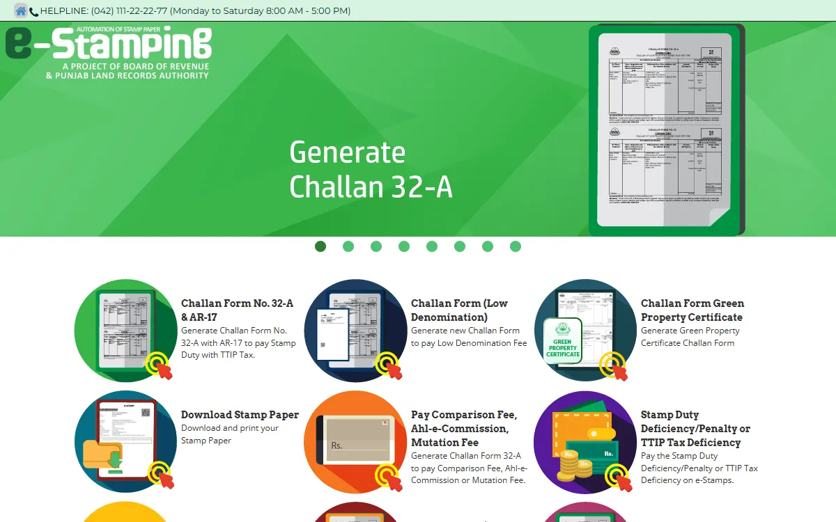 e stamp paper online punjab: screenshot of the official es.punjab-zameen.gov.pk page