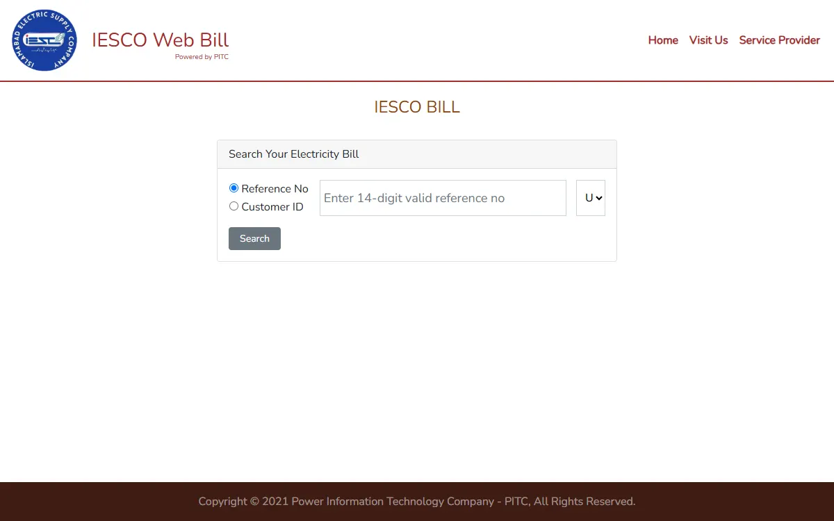 iesco bill check online: screenshot of the official bill.pitc.com.pk page