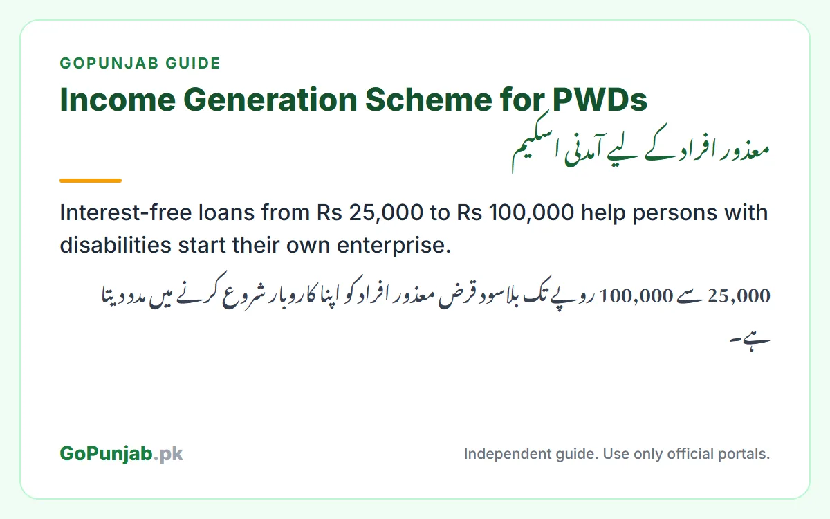 income generation scheme for pwds: GoPunjab key facts card