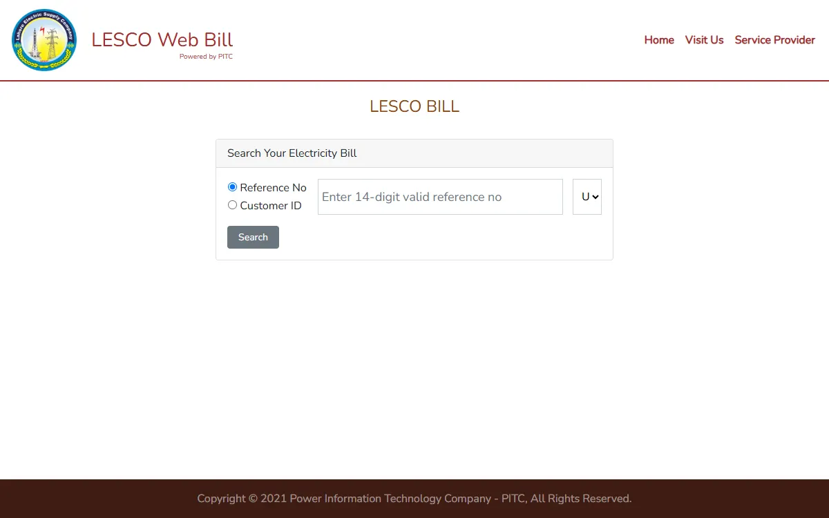 lesco bill check online: screenshot of the official bill.pitc.com.pk page