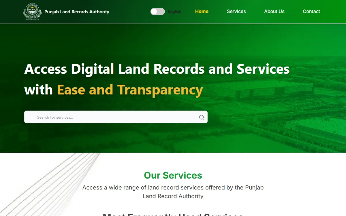 Punjab land record online: screenshot of the official punjab-zameen.gov.pk page