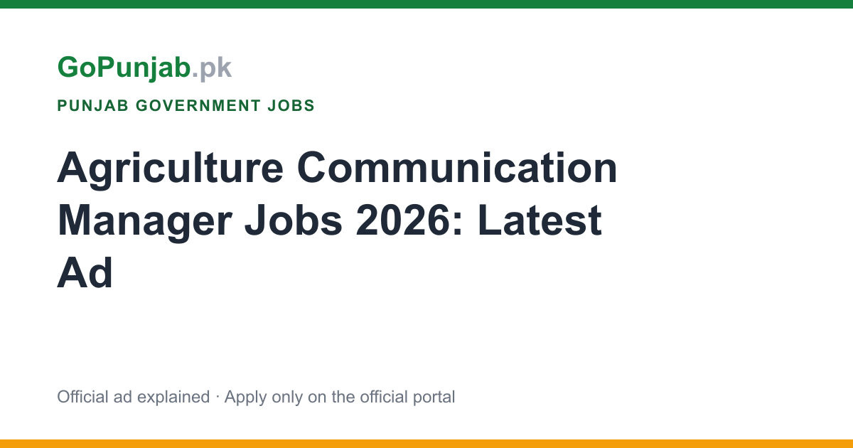 agriculture communication manager jobs 2026: Agriculture Department, Punjab