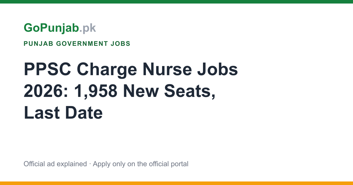 ppsc charge nurse jobs 2026: Punjab Public Service Commission (PPSC)