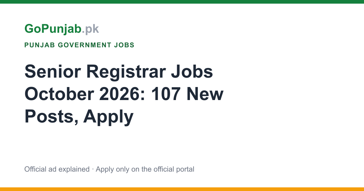 senior registrar jobs october 2026: Punjab Public Service Commission (PPSC)